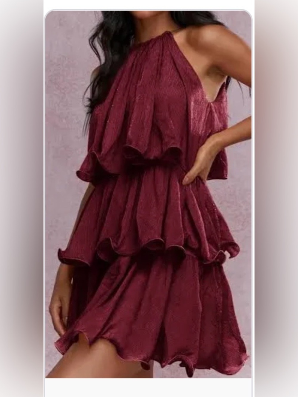 NWT Missguided Tiered Ruffle Halter Dress - Burgundy
